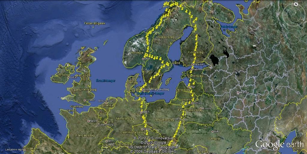 Skandináv kerékpártúra. útvona
